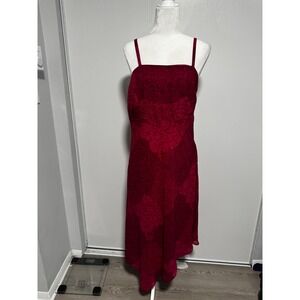 Vintage Wild Thyme Burgundy Red Floral Print Midi Dress Sleeveless Spaghetti‎ 14